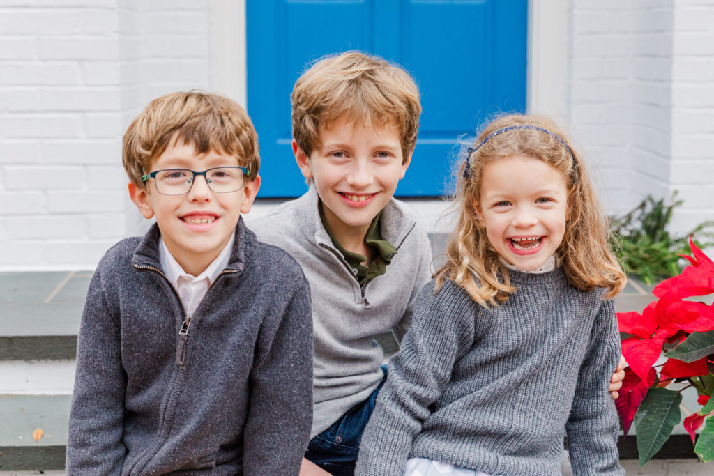 sibling portrait with children sitting and smiling in Atlanta GA