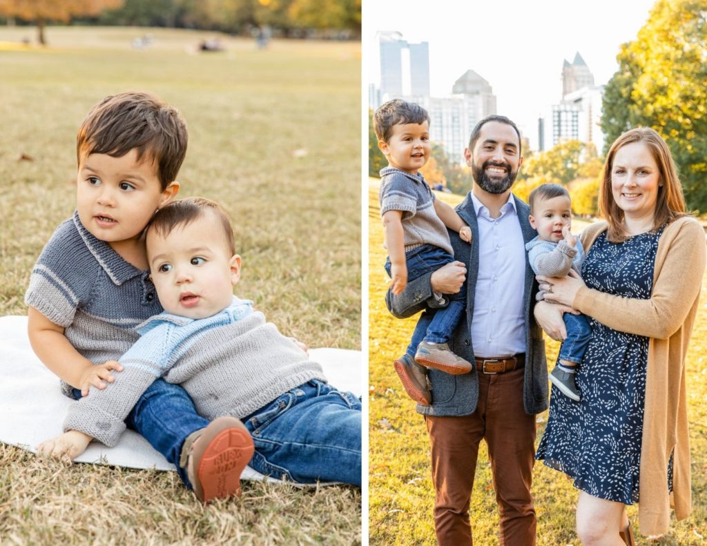 toddlers during golden hour family photo session in Atlanta GA piedmont part in midtown by Laure Photography