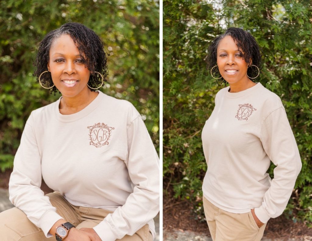 Personal branding headshots women wearing her business top with logo on it mini session Atlanta Laure Photography