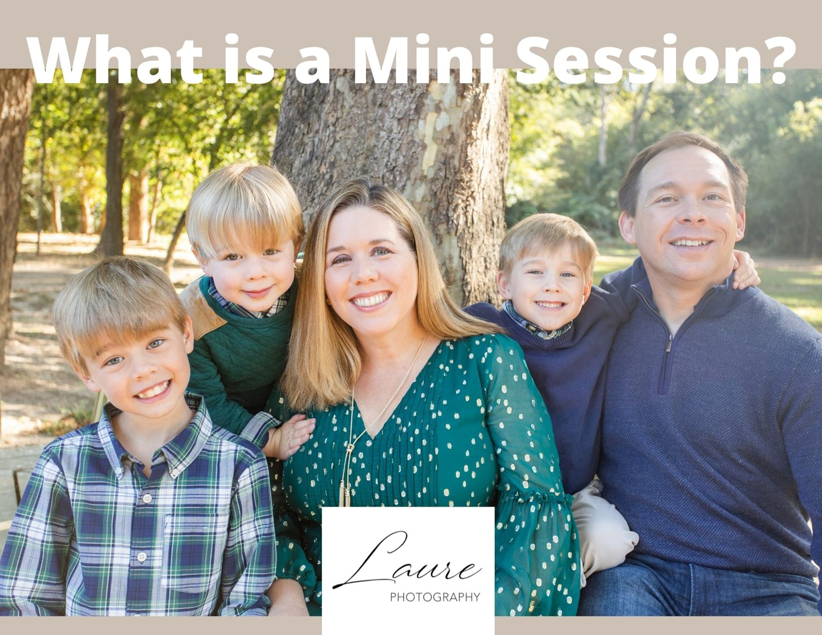 family mini session | family of five in blue and green outfit sitting on a bench in an Atlanta park