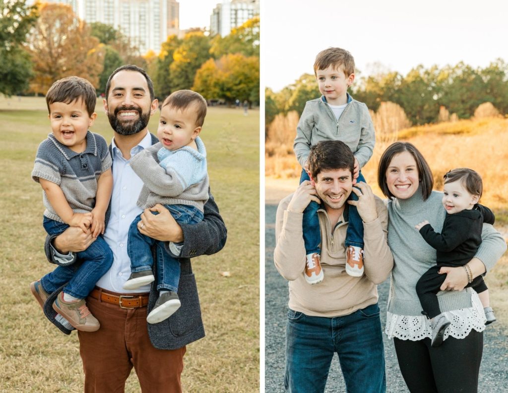 family portrait parents holding toddlers during golden hours in Piedmont part and Johns Creek GA with Atlanta photographer Laure Photography