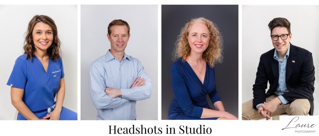collage of headshots with solid white and gray backdrop in Laure Photography Atlanta studio