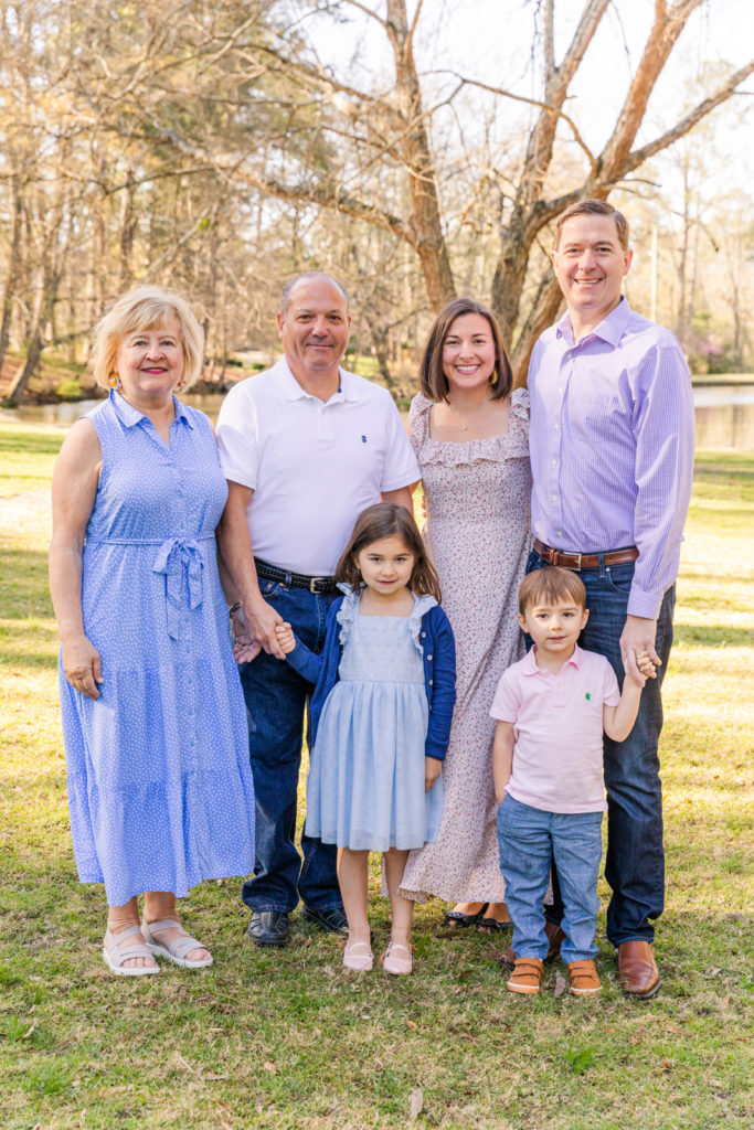 multi-generation family picture during spring in an Atlanta Buckhead park with Laure Photography