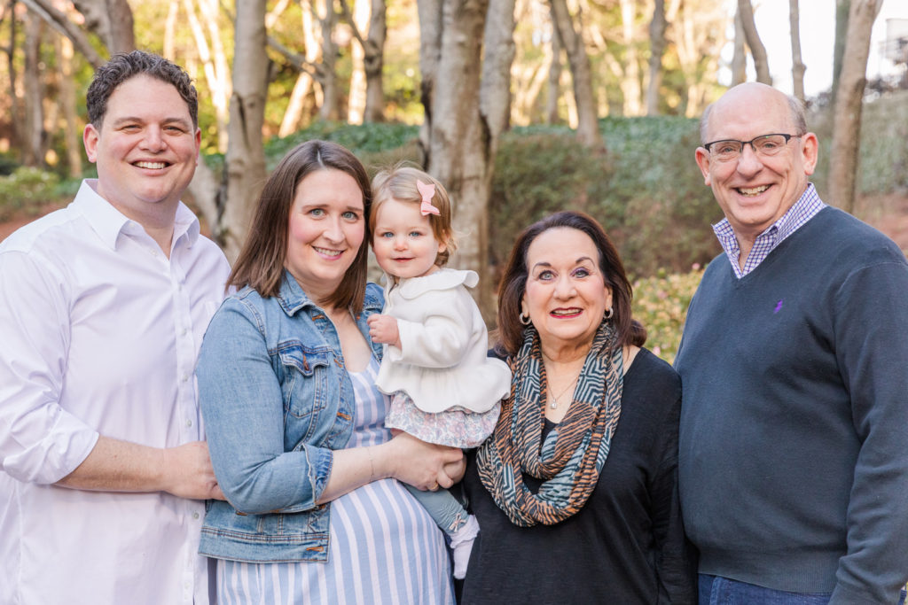 multi-generation family picture during milestone portraits in a park with Atlanta family photographer Laure Photography