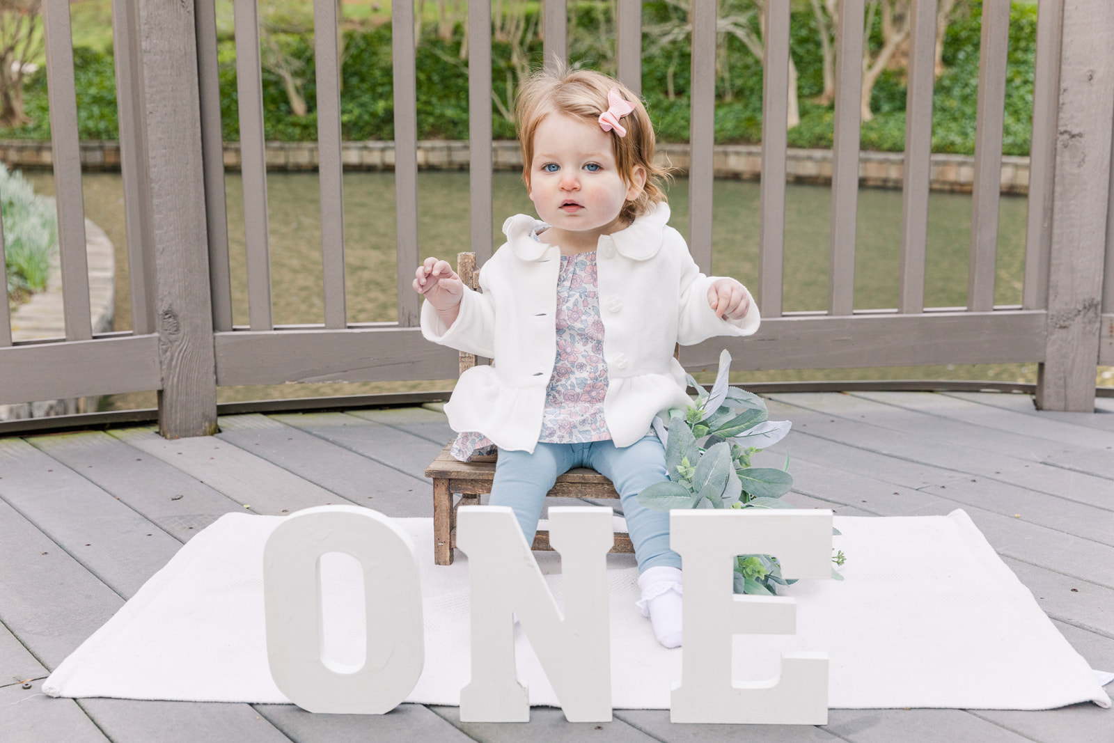 Baby girl One year old milestone in Dunwoody park with Atlanta family photographer Laure Photography