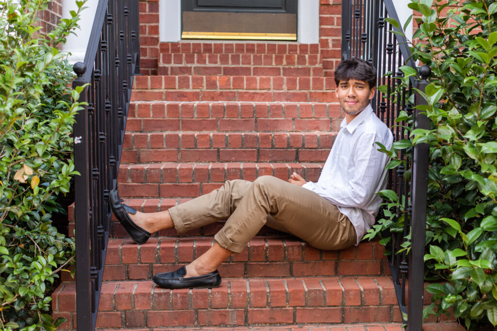 boy teenager Atlanta graduate high school senior photo session front porch by Laure Photography