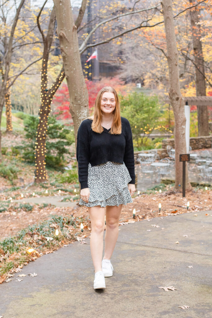 Girl teenager Atlanta high school senior photo session walking on a park path by Laure Photography