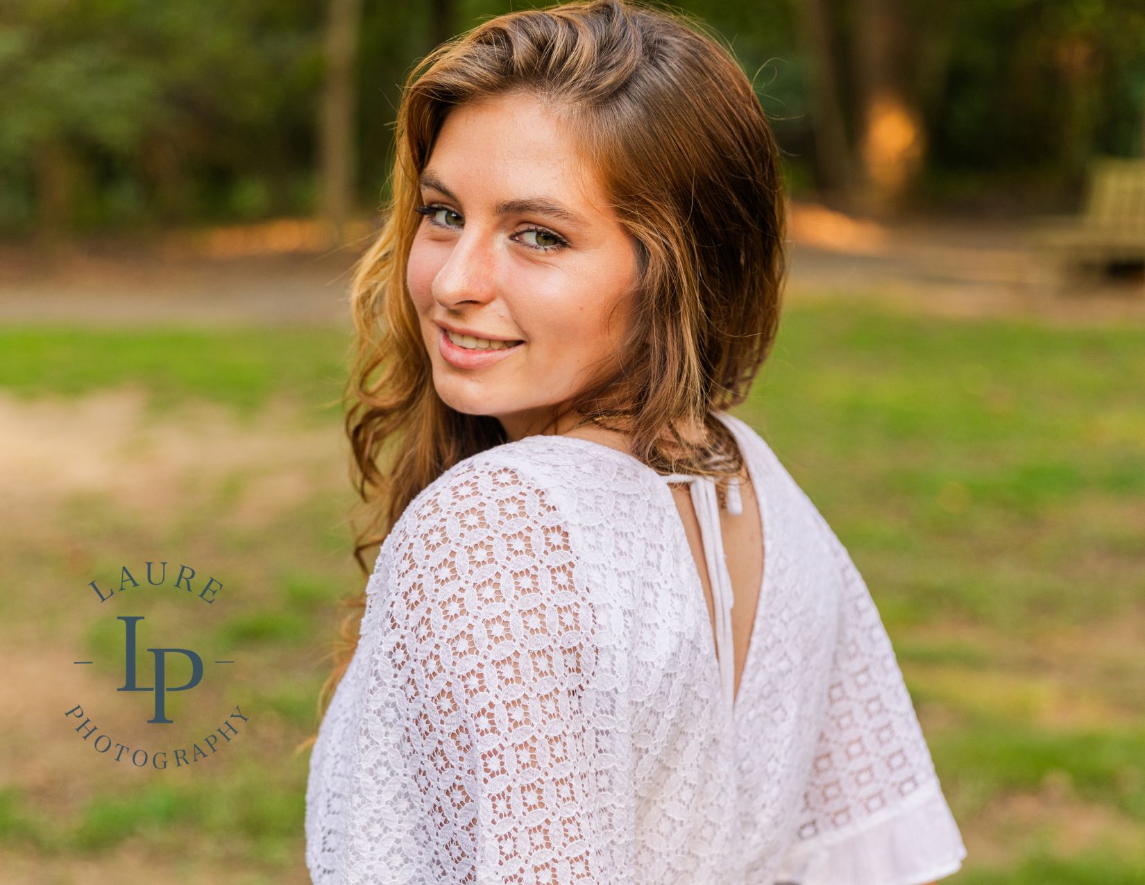 High school girl senior portraits photo session wearing white dress in Atlanta park by Atlanta GA Photographer Laure Photography