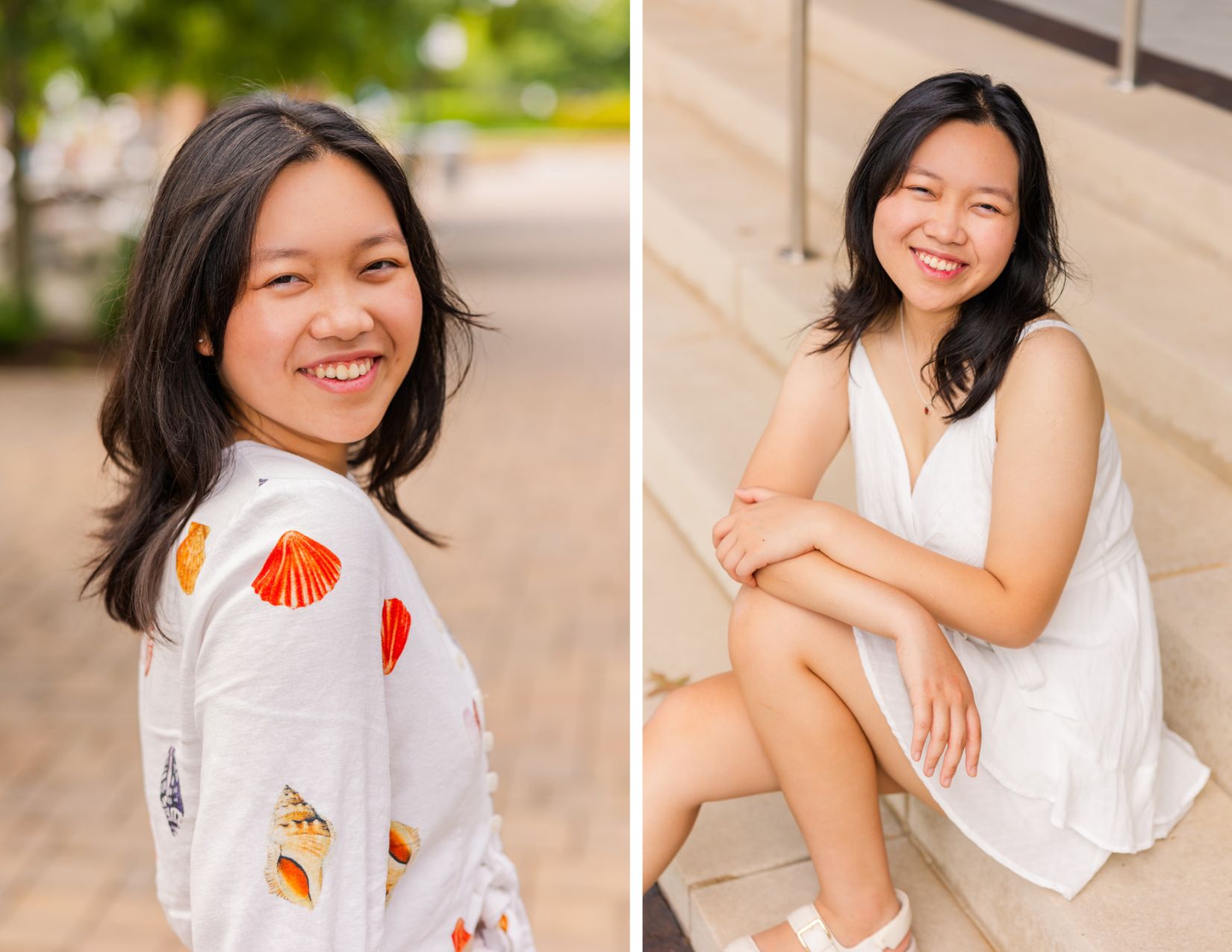 high school senior girl during her summer portraits photoshoot with a mix of city vibe and greeneries with Laure Photography