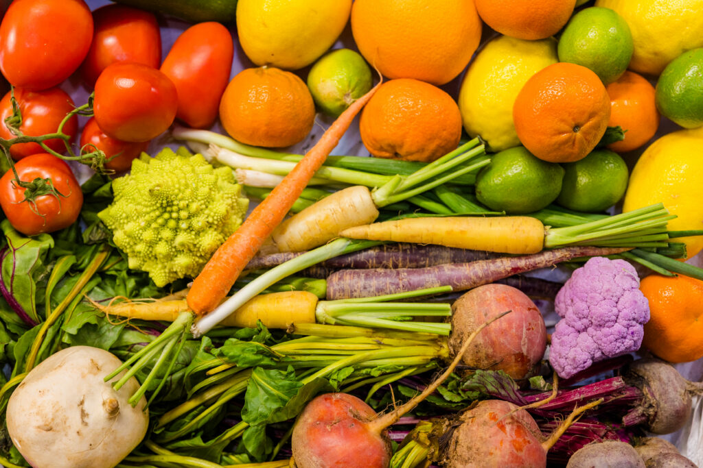 Mix of fresh colorful vegetables prepared for high-end catering dishes