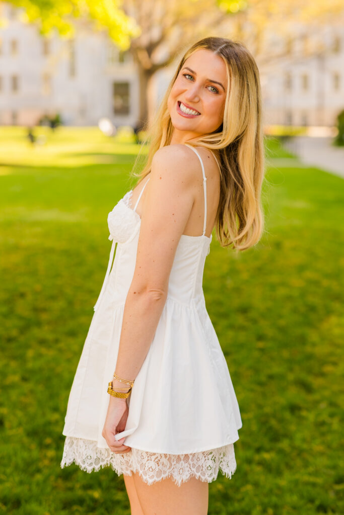 Close up of Colbie from side with Emory campus background